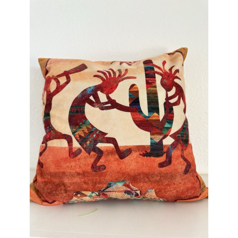 Southwestern Kokopelli Square Throw Pillow 16x16 Soft Fabric Double-Sided 16” - Picture 5 of 10